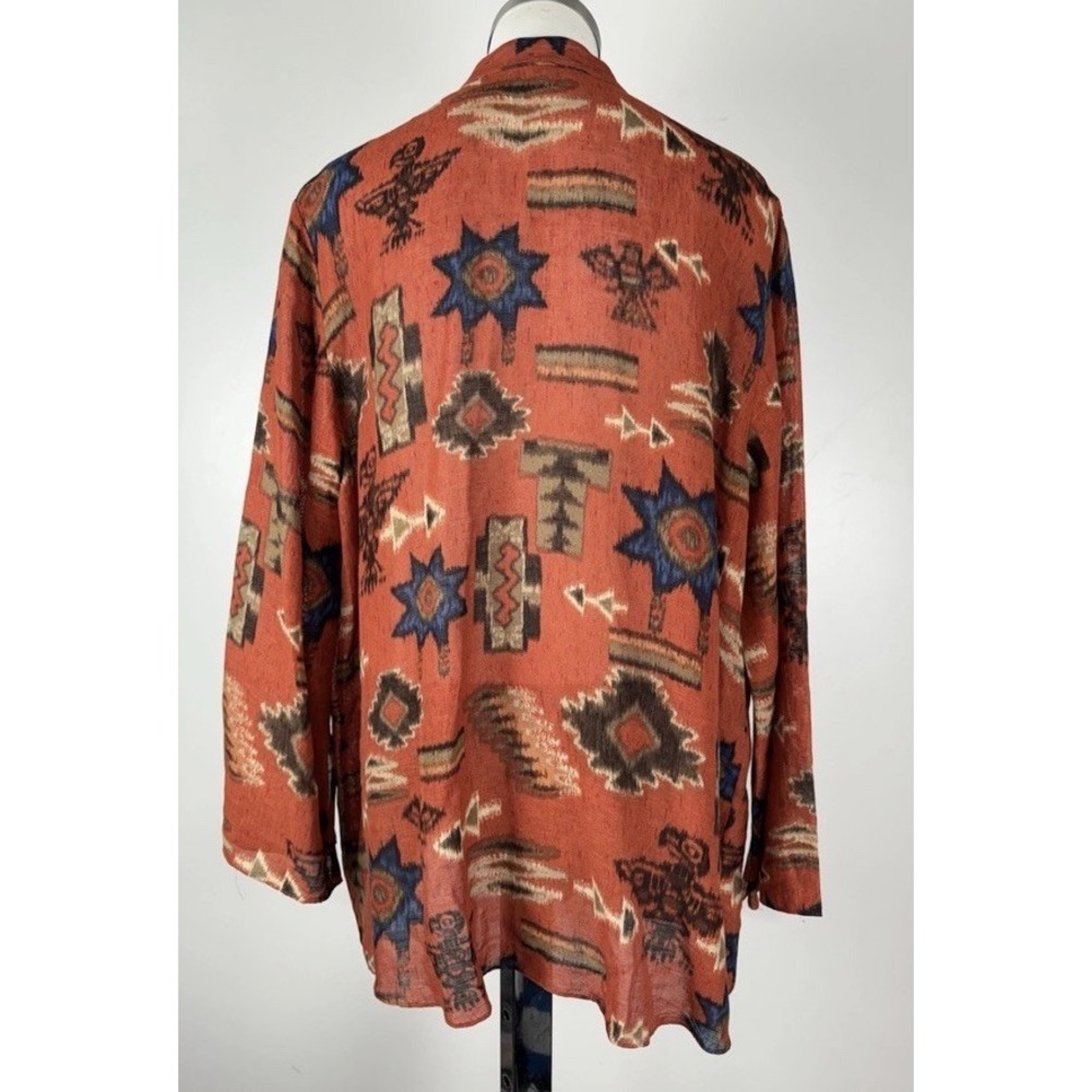 Lauren Ralph Lauren Blouse Women's 2X Silk Linen Southwestern Tribal Print Boho - Picture 4 of 5